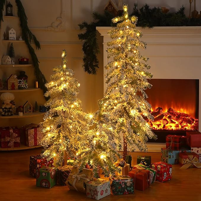 3 Pcs 2' 3' 4' Flocked Natural Alpine Artificial Christmas Tree Set Alpine Artificial Christmas T... | Amazon (US)