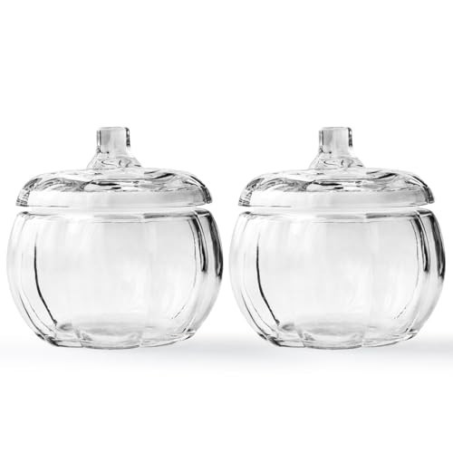 SYFURNIX Glass Pumpkin Jars 2PCS, Candle Jar with Lid for Making Candles, Glass Container Decorative Jars for Bedroom, Kitchen Table Décor Fall Thanksgiving Indoor Decoration | Amazon (US)