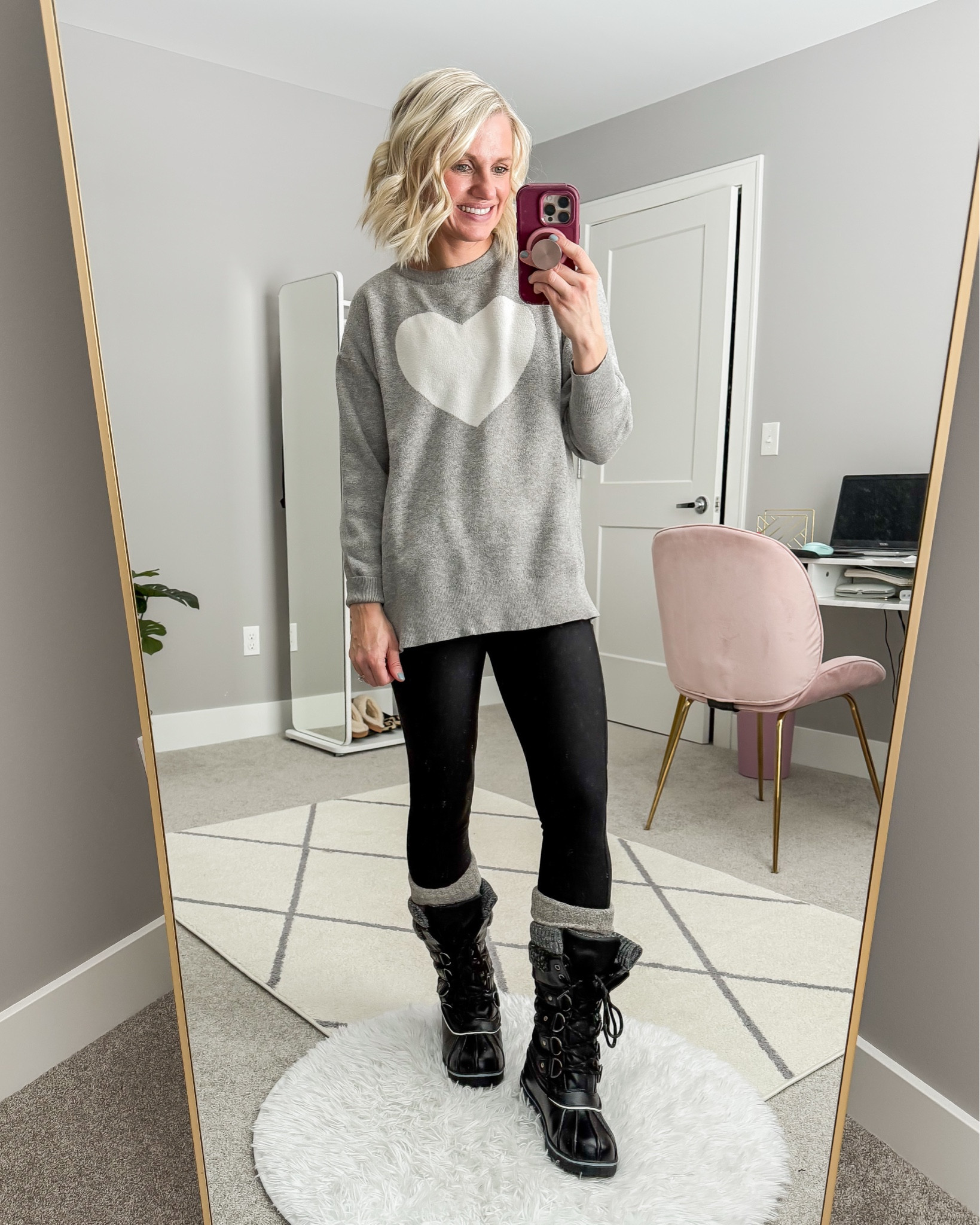 What I wore this week! Heart 💜 sweater! Sweatshirt- linked similar ||  leggings- xsmall || boots- run small

#LTKStyleTip #LTKSeasonal #LTKFindsUnder50