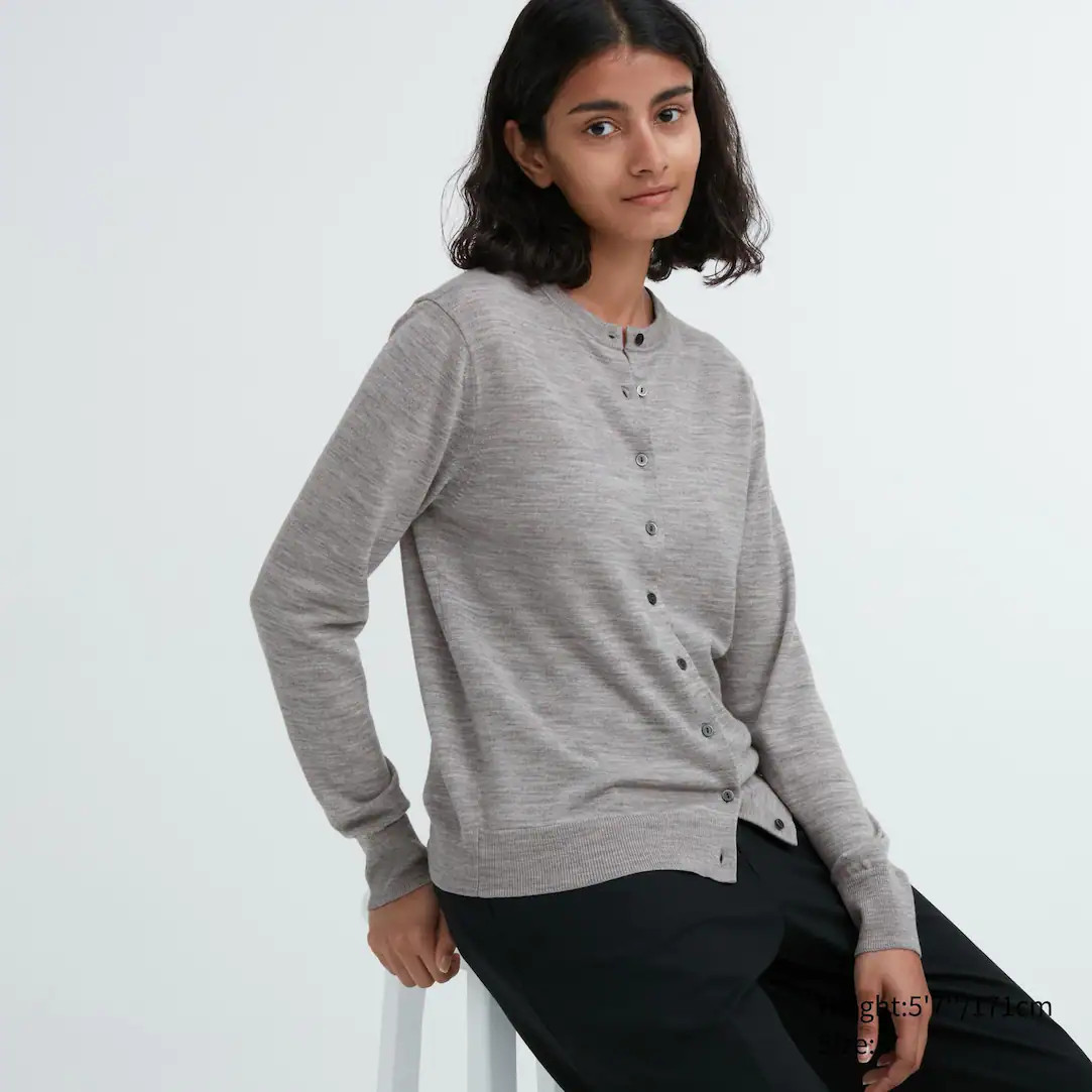 100% Extra Fine Merino Crew Neck Cardigan | UNIQLO | Uniqlo NL