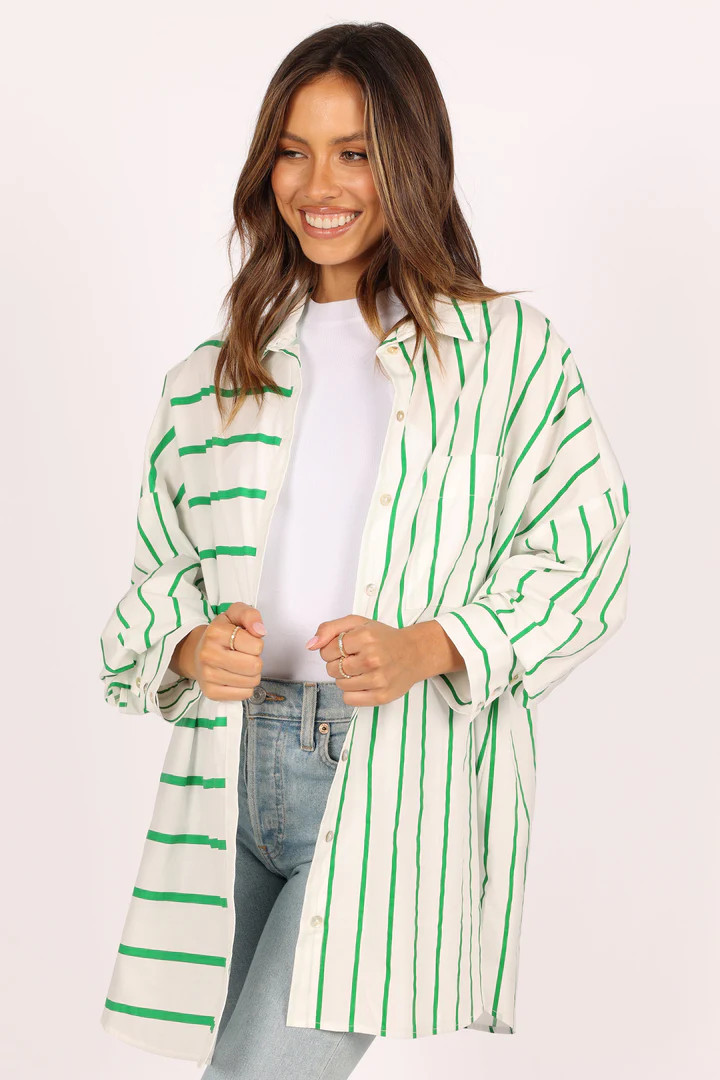 Suzie Button Down Top - Green Stripe | Petal & Pup (US)