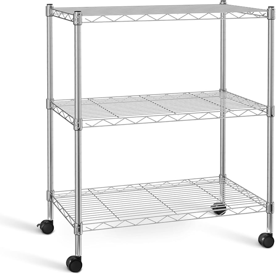 Simple Deluxe Heavy Duty 3-Shelf Shelving Unit with Wheels, Adjustable Steel Wire Shelving, Chrom... | Amazon (US)