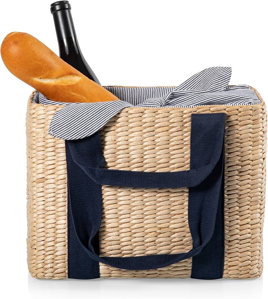 PICNIC TIME - Parisian Picnic Basket - Seagrass Picnic Basket, (Beige with Navy Blue Accents) | Amazon (US)