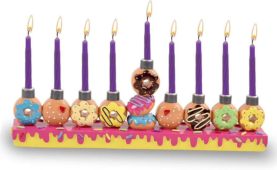 Ner Mitzvah Hand Painted Resin Chanukah Menorah - Theme Menorahs for Chanukah - Donuts for Hanukk... | Amazon (US)