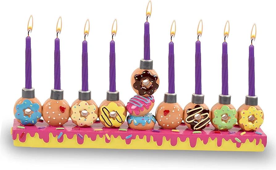 Ner Mitzvah Hand Painted Resin Chanukah Menorah - Theme Menorahs for Chanukah - Donuts for Hanukk... | Amazon (US)