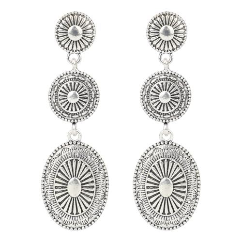 Western Country Earrings, Silver Elegant Jewelry for Women Vintage Concho Drop Dangle Earrings Tr... | Amazon (US)