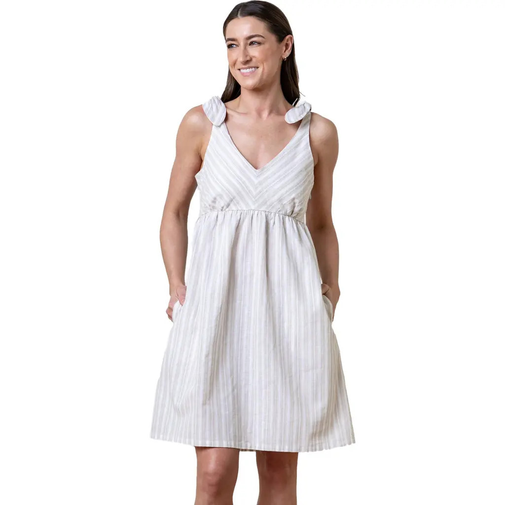 Hope & Henry Women's Sleeveless Bow Shoulder Dress in Stone Stripe Linen at Nordstrom, Size 2 | Nordstrom