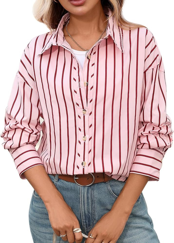 CHYRII Women's Striped Button Down Long Sleeve Blouse | Amazon (US)