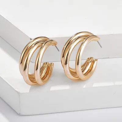 Triple Hoop Earrings Chunky Tube Earrings For Women 1Pair | Temu Affiliate Program