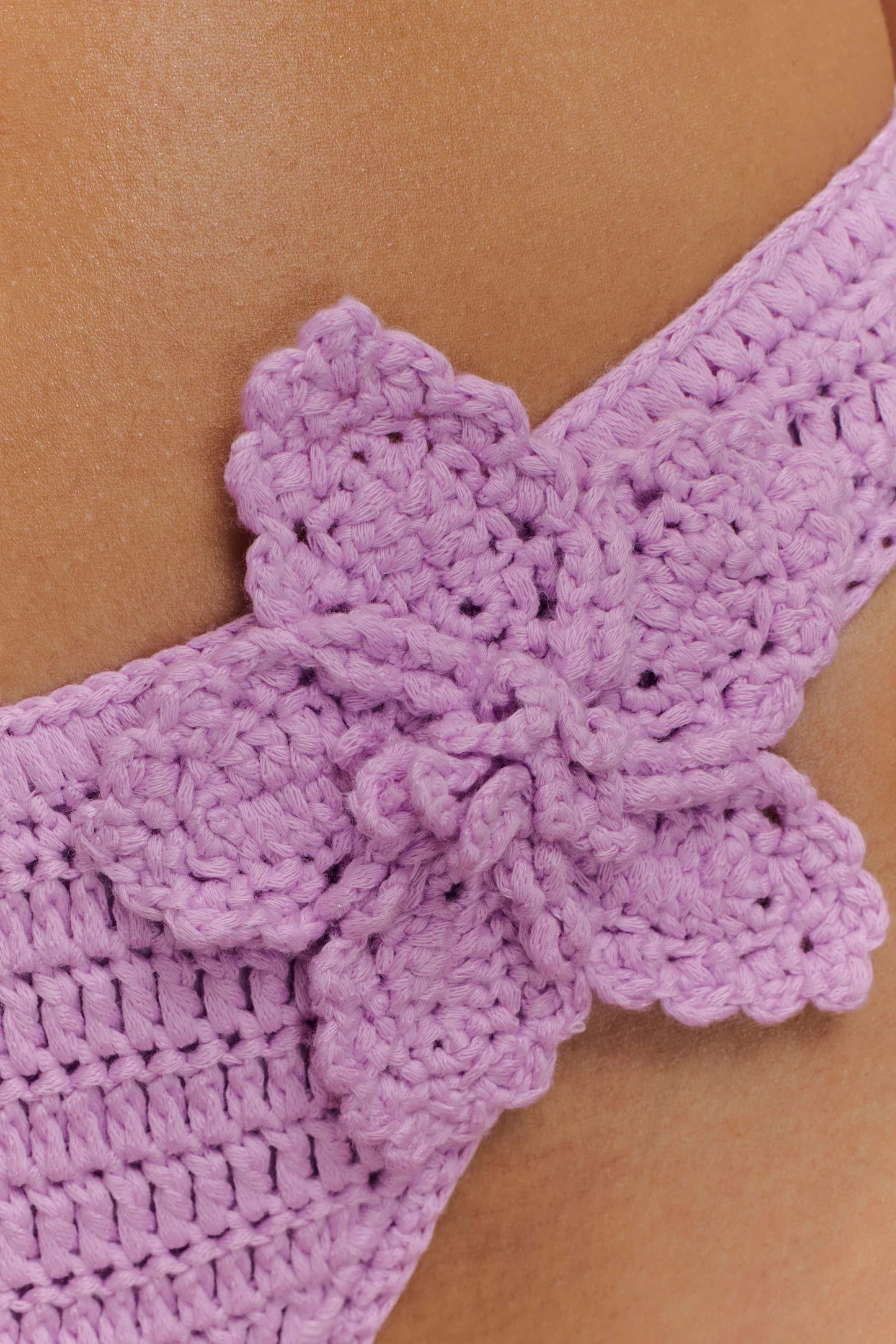 Skye Floral Crochet Tie Up Bikini Bottom - Lilac | MESHKI US