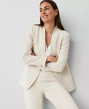 The Long Collarless Blazer in Fluid Crepe | Ann Taylor (US)