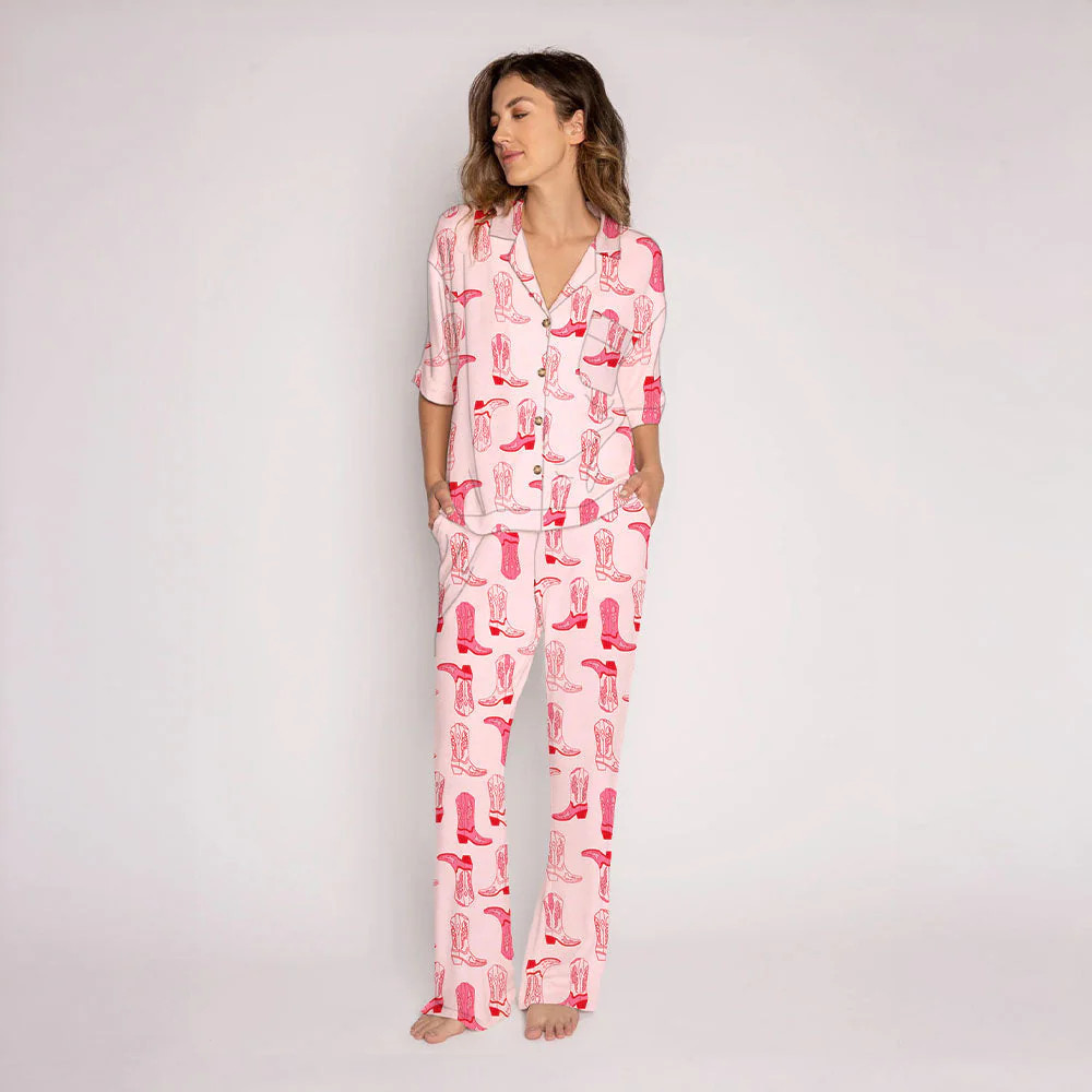 Light Pink Western Boots Loungewear Pants Set | Katydid.com