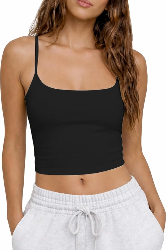 CHYRII Womens Tank Tops with Built in Bras Summer Cropped Sleeveless Square Neck Going Out Basic ... | Amazon (US)