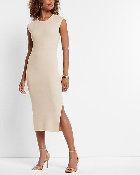 Cap Sleeve Ribbed Sheath Maxi Sweater Dress | Express