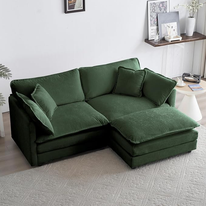 GNIXUU Deep Seat Sectional Sofa Cloud Couch with Ottoman, 76.7" Modern Chenille Comfy Upholstered... | Amazon (US)
