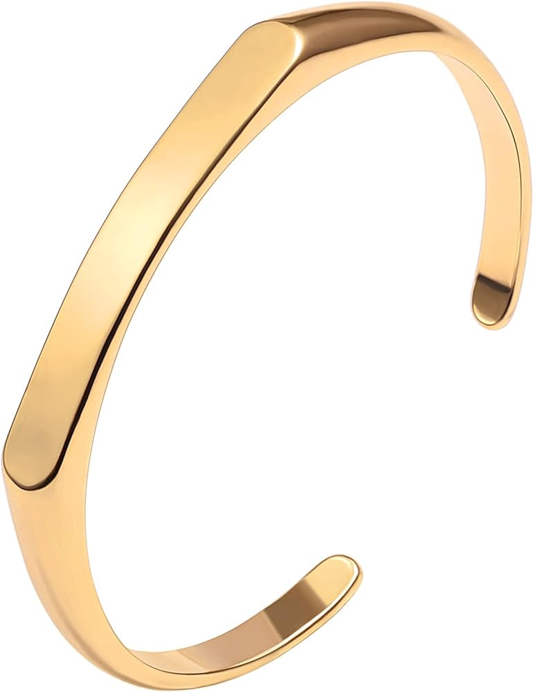 Dainty Gold Bar Bracelet for Women Simple Delicate Thin Cuff Bangle Hook Bracelet 18K Gold Plated... | Amazon (US)