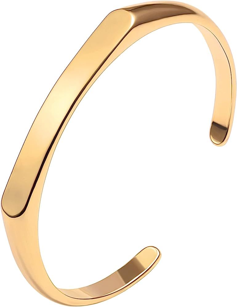 Dainty Gold Bar Bracelet for Women Simple Delicate Thin Cuff Bangle Hook Bracelet 18K Gold Plated... | Amazon (US)