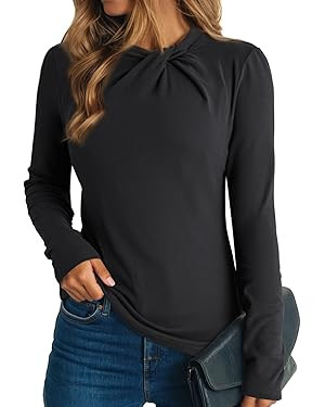 Dokotoo Womens Tops Business Casual Outfits Long Sleeve Shirts Mock Neck Twist Knot Slim Fit Soft... | Amazon (US)