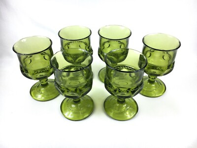 Set of 6 - Vintage Kings Crown Thumbprint Indiana Green Cordial Glasses | eBay | eBay US