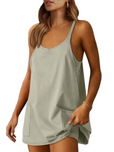 Prinbara Women Athletic Tennis Dress Summer Workout Sports Mini Romper Dress Built in Shapewear Shorts Sundress 2025 Outfits Light Gray Medium | Amazon (US)