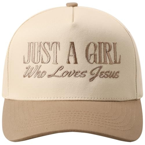 MIRMARU Two-Tone Vintage Canvas Trucker Hats for Men & Women, Adjustable Size Baseball Caps with Trendy Embroidered Design (US, Alpha, One Size, Just A Girl Who Loves Jesus,Beige) | Amazon (US)