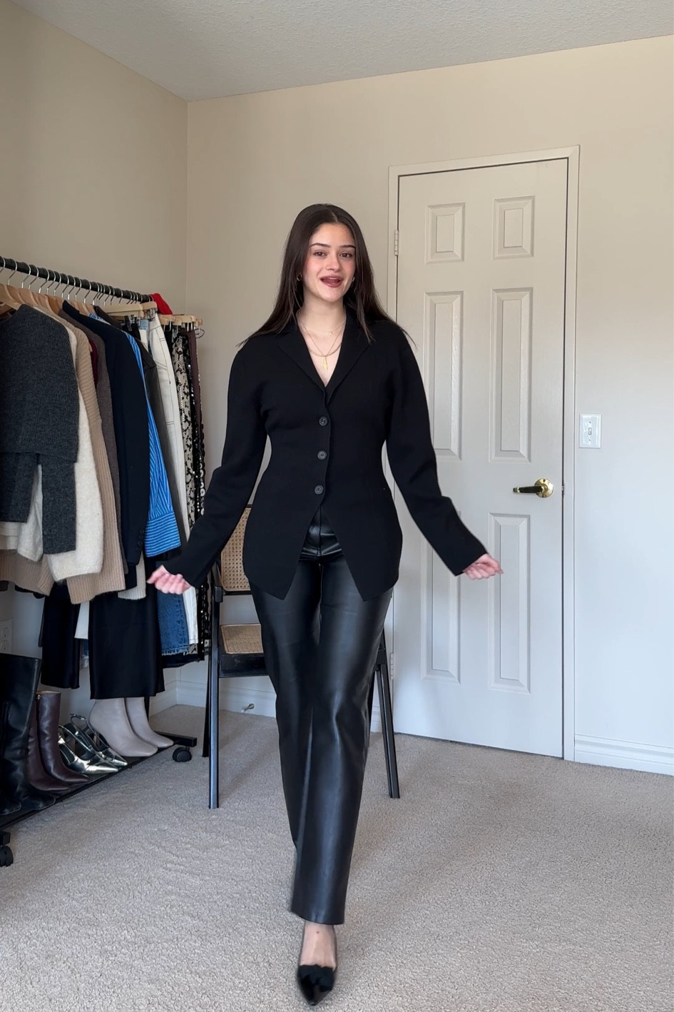 Waisted cardigan all black leather pants outfit

#LTKstyletip