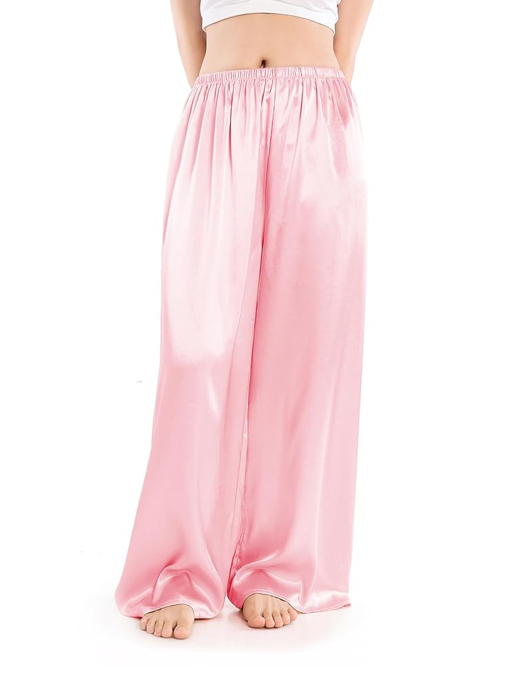 Wantschun Womens Wide Leg Pajama Pants Satin Silk Casual Loose Elastic Waist Lounge Pants Pj Bott... | Amazon (US)