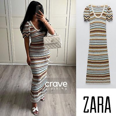 ZARA Multicoloured Long Knit Striped Dress : 5802/082 : S.M.L | eBay UK