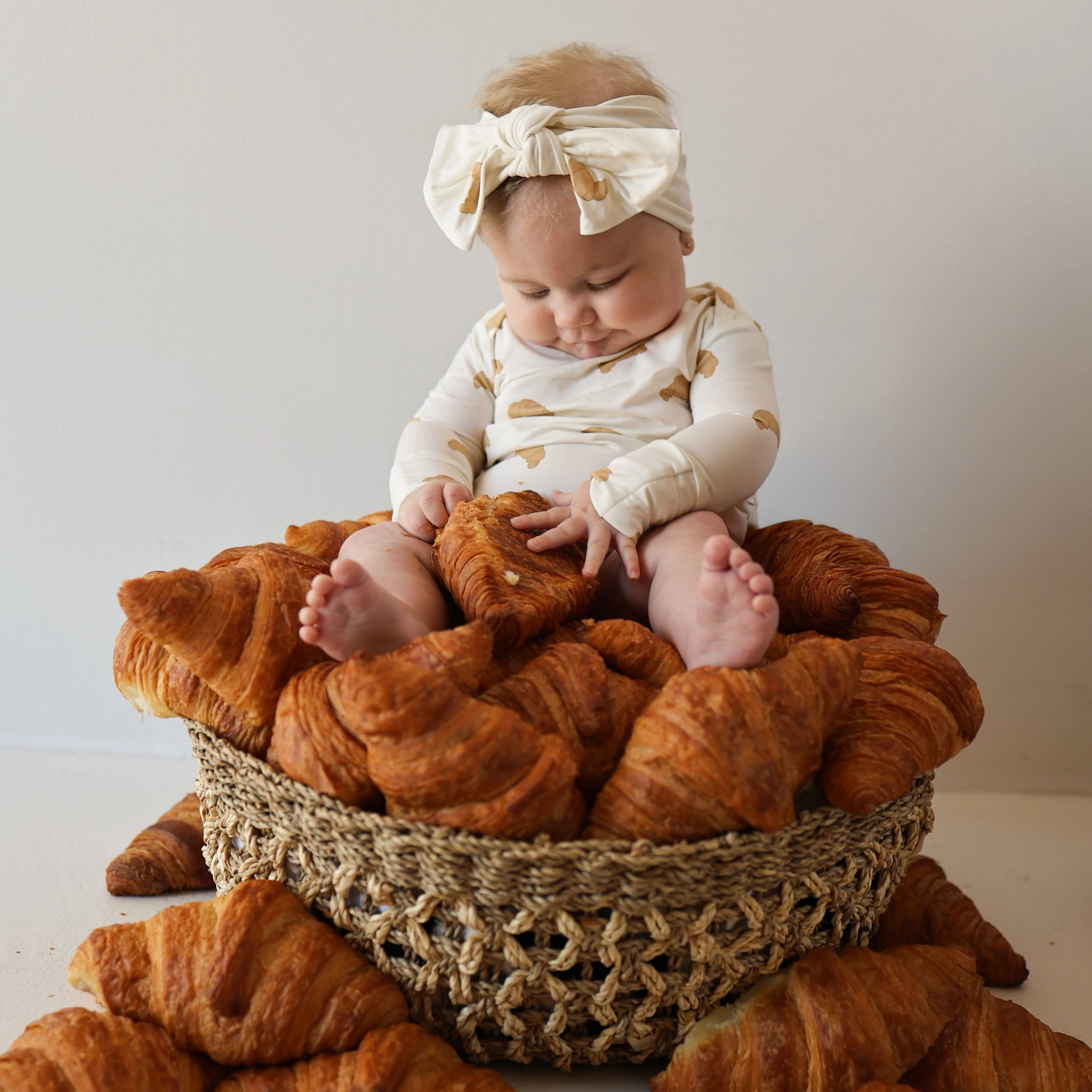 Long Sleeve Bamboo Snapsuit | Croissants | Forever French