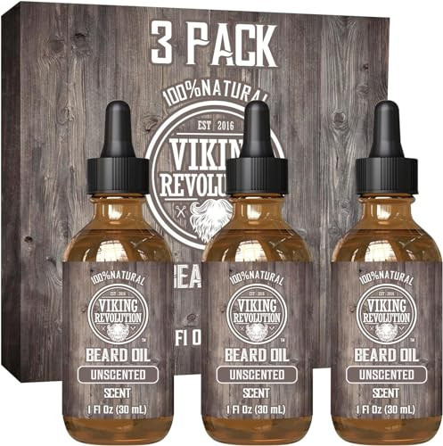 Viking Revolution Beard Oil for Men - Unscented - Natural Mens Beard Oil with Argan Oil and Jojoba Oil - Beard Softener, Strengthens and Moisturizes - Beard Conditioner for Men (3 Pack, 3 Fl Oz) | Amazon (US)
