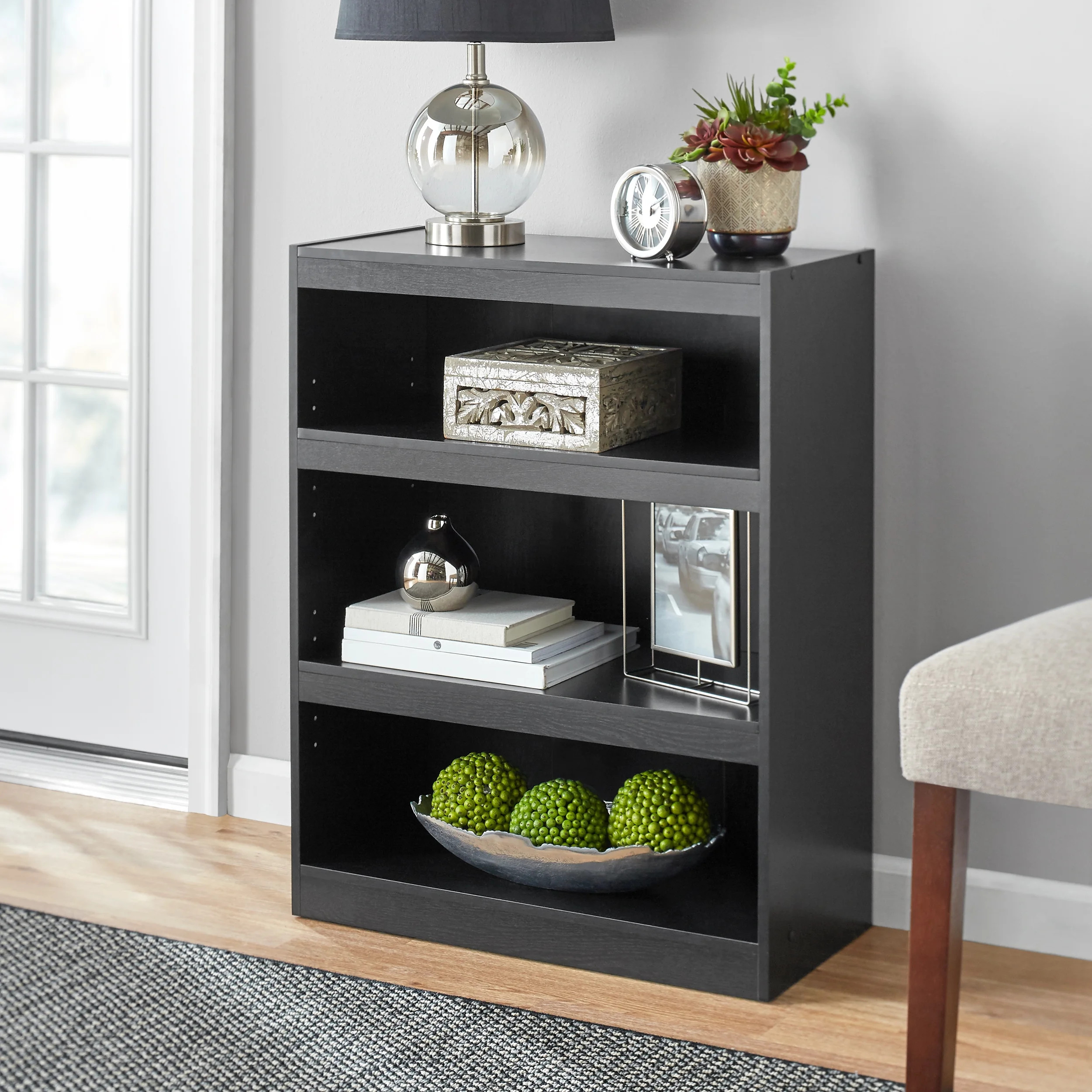 Mainstays Framed 3-Shelf Bookcase, True Black Oak | Walmart (US)