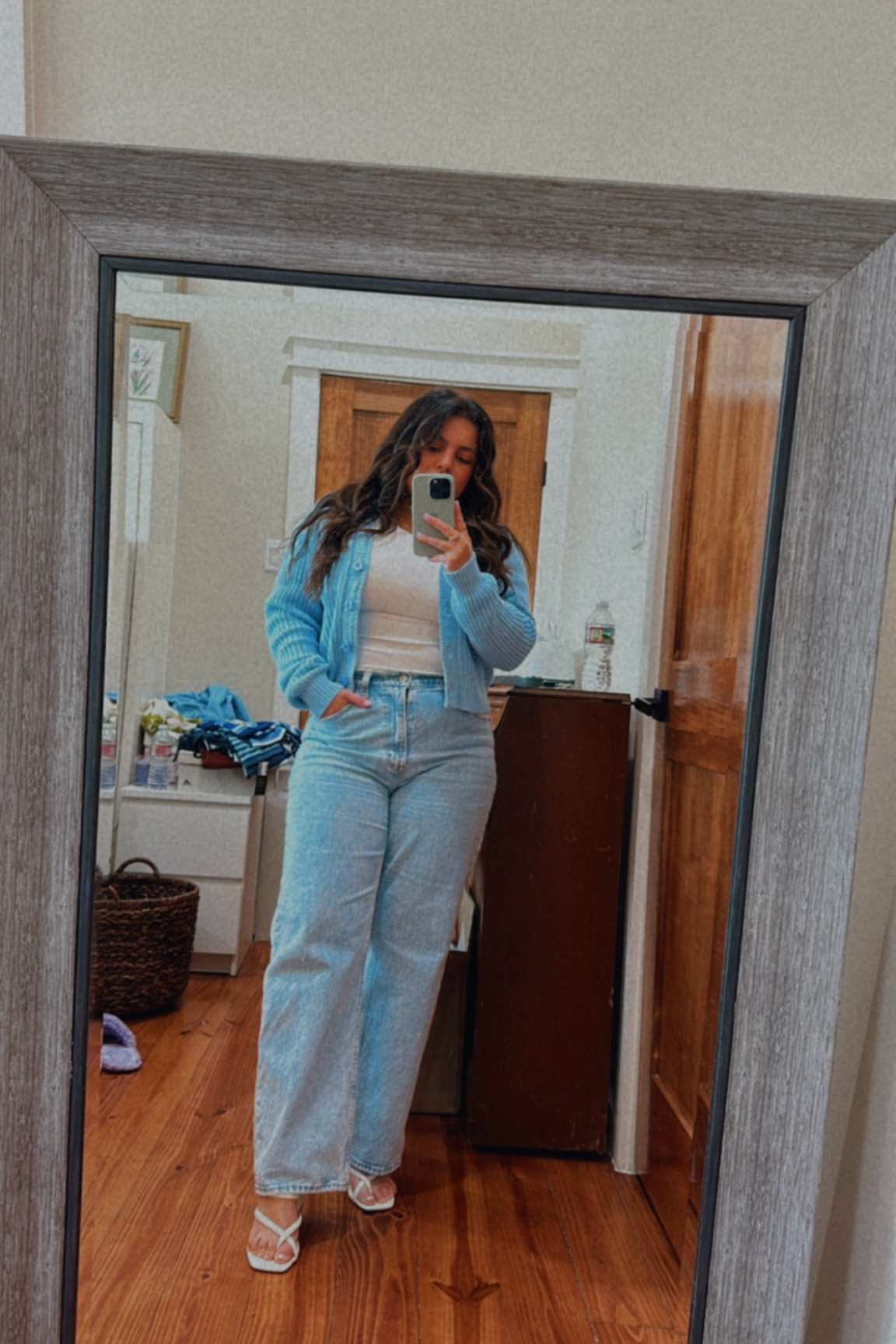 Spring look, blue cardigan, flower cardigan , workwear 

#LTKworkwear #LTKshoecrush #LTKsalealert