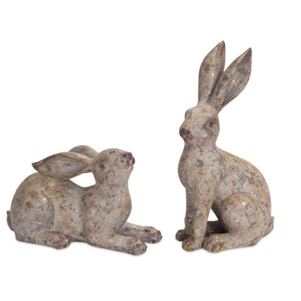 WEATHERED RABBIT STATUE SET OF 2 | Antique Farm House