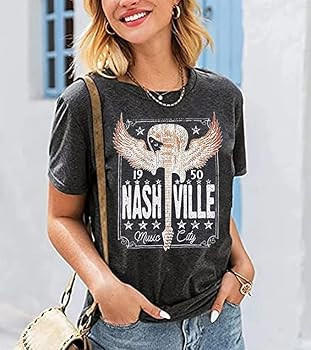 Country Music Bleached Tshirt Tops Women Casual Rock Band Tshirt Vintage Letter Printed Graphic S... | Amazon (US)