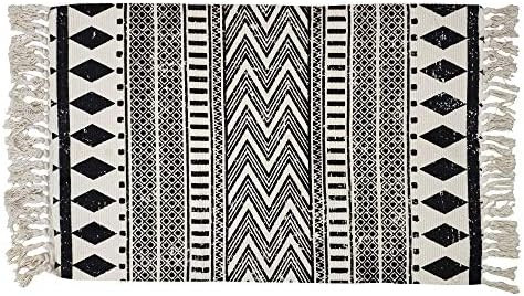 Amazon.com: USTIDE Cotton Rug Black&Cream Boho Rag Rug Washable Farmhouse Bath Tassel Rug Doormat... | Amazon (US)