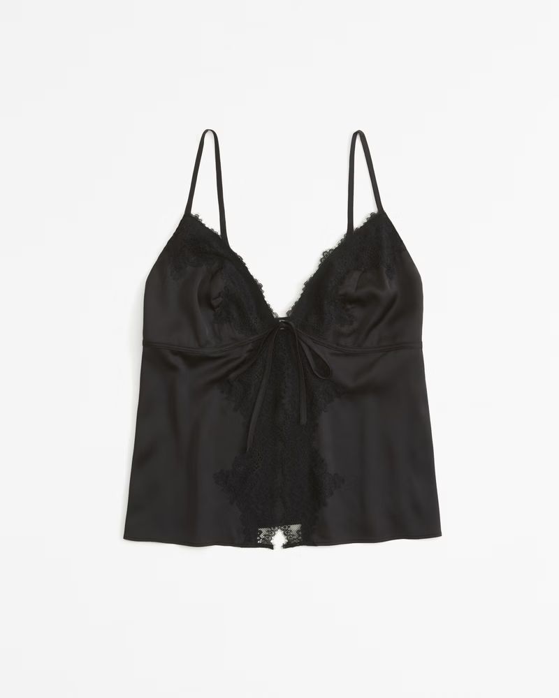 Lace and Satin Tie-Front Cami | Abercrombie & Fitch (US)