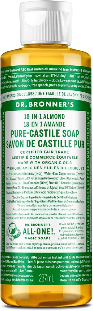 Dr. Bronner's - Pure-Castile Liquid Soap (Almond, 8 ounce) - Made with Organic Oils, 18-in-1 Uses... | Amazon (US)
