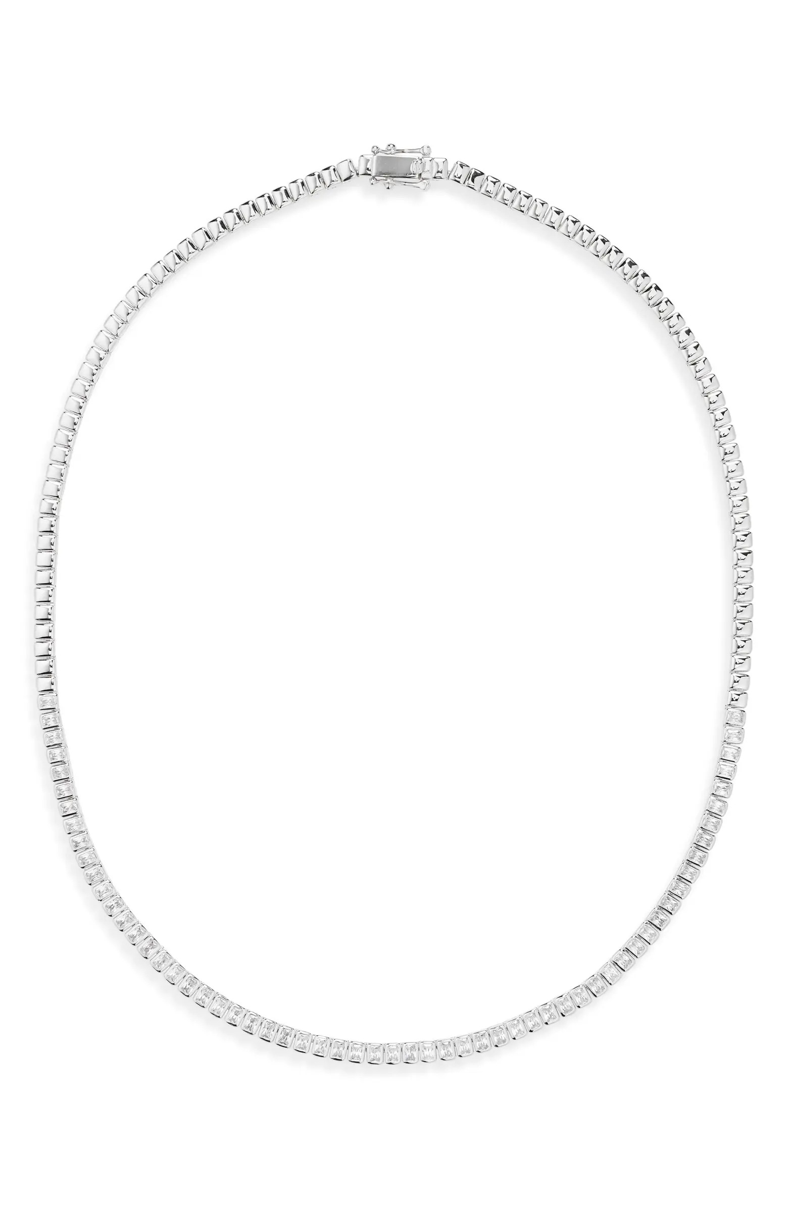 Baguette Cubic Zirconia Bezel Tennis Necklace | Nordstrom