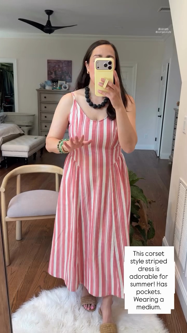 This corset style striped dress is adorable for summer! Has pockets. Wearing a medium.  @target @targetstyle