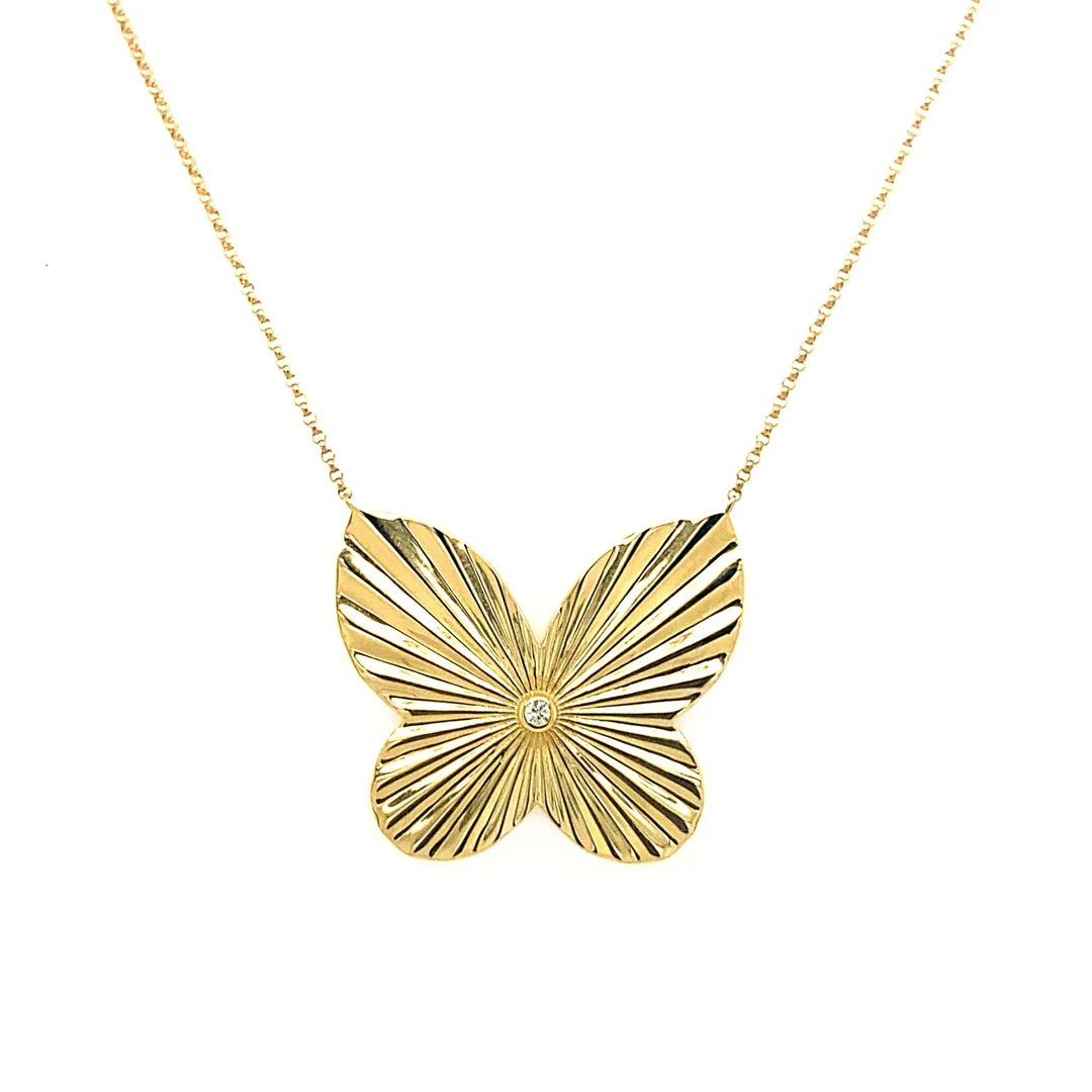 Diamond Inlay Butterfly Necklace | LINDSEY LEIGH JEWELRY