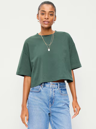 Vintage Crew-Neck Oversized Crop T-Shirt | Old Navy (US)