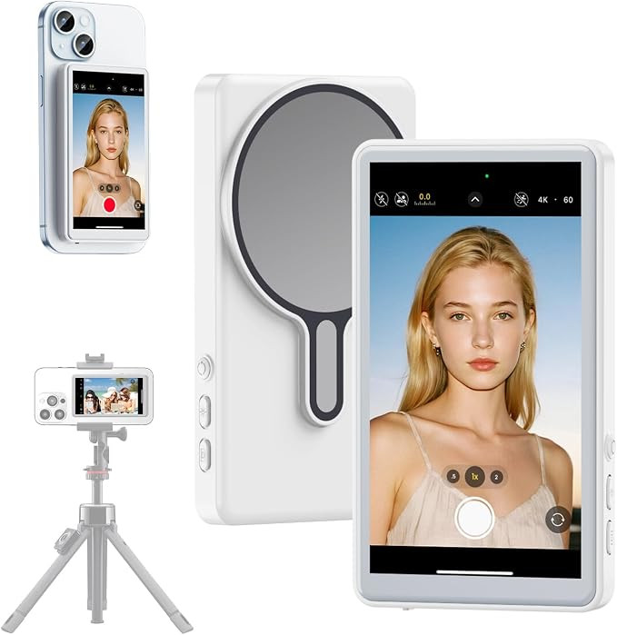 WONNIE Magnetic Phone Vlog Selfie Monitor Screen,4K 60fps Wireless Recording,Bluetooth Remote Bac... | Amazon (US)