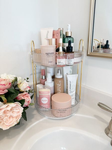 Amazon bathroom organization 🤍 love this rotating 2 tier organizer 

#LTKhome #LTKfindsunder50 #LTKsalealert