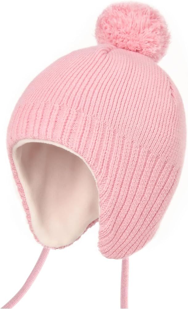 Toddler Winter Hat Baby Beanie with Earflap Fleece Lined Warm Soft Winter Hats for Girls Boys | Amazon (US)