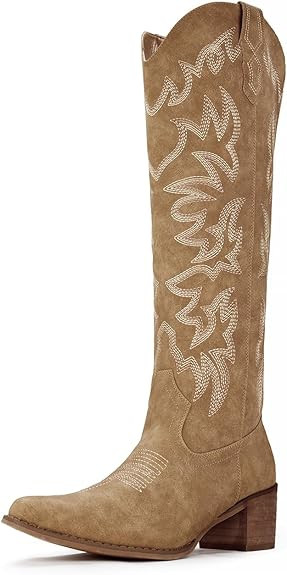 IUV Cowboy Boots For Women Knee High Boots Pointy Toe Women's Western Boots Side Zipper Chunky He... | Amazon (US)