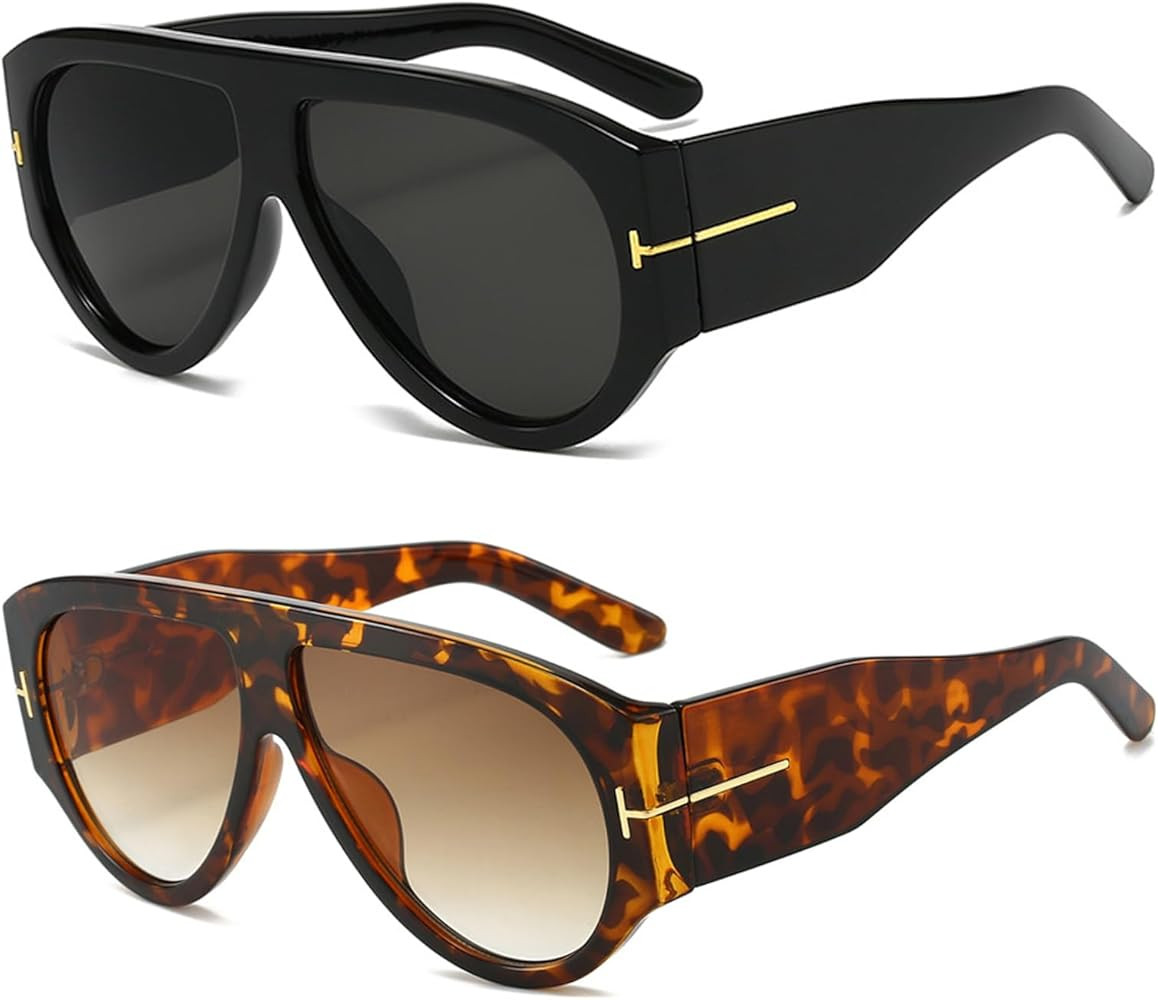 Trendy Oversized Aviator Sunglasses for Women Men Square Thick Frame Large Sun Glasses UV400 Prot... | Amazon (US)