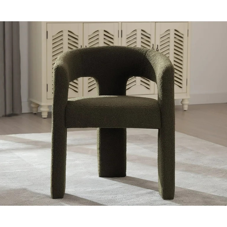 Guyou Modern Sherpa Upholstered Dining Chair, Cute Barrel Side Armchair Kitchen Chair with Armres... | Walmart (US)