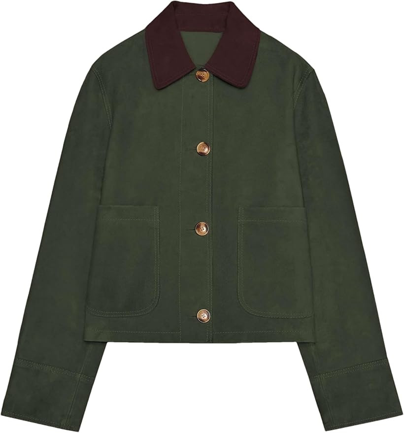 Mingzhu Women's Fall Faux Suede Contrasting Lapel Collar Jacket Long Sleeve Vintage Button Down S... | Amazon (US)