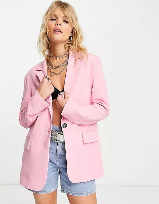 Bershka core blazer in pink | ASOS (Global)