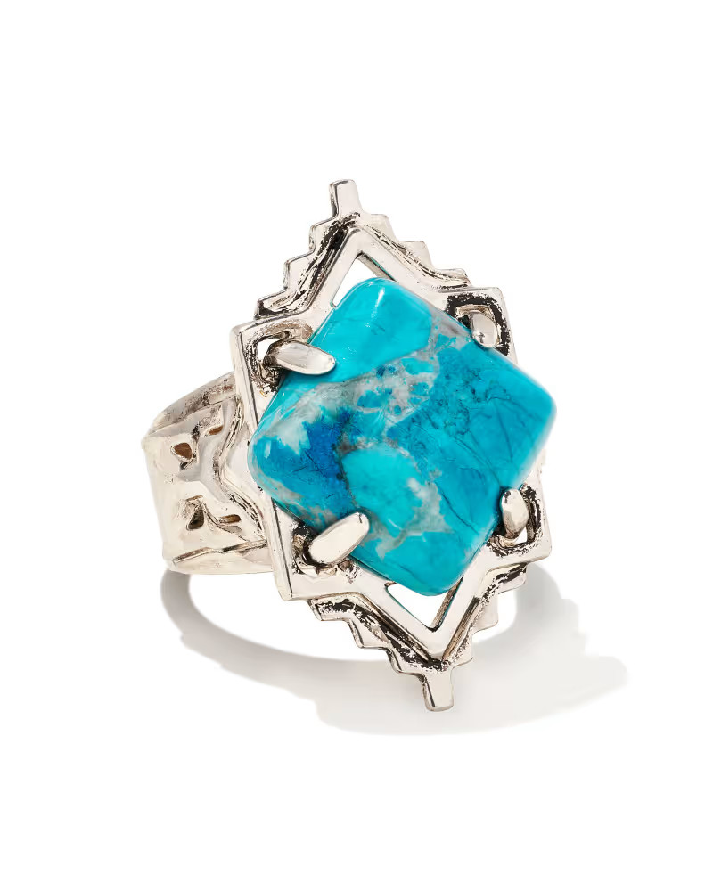 Cass Vintage Silver Cocktail Ring in Variegated Dark Teal Magnesite | Kendra Scott | Kendra Scott